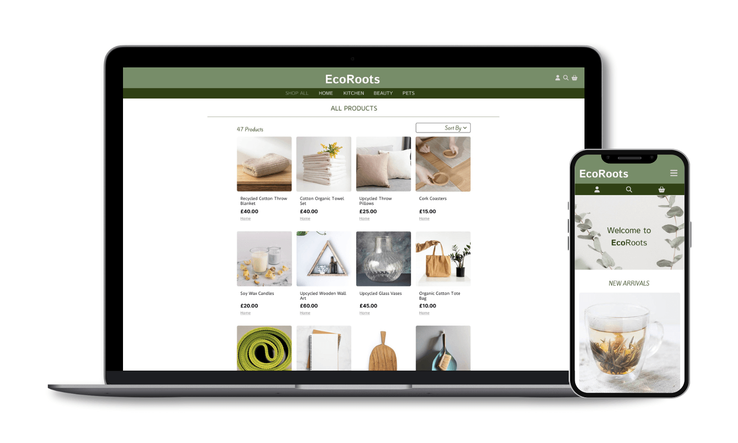 Mobile-friendly website design for eco-friendly online marketplace